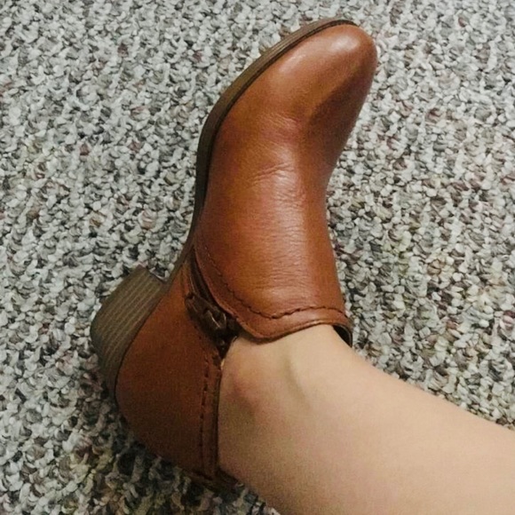 Cognac Distressed Leather Short Ankle Bootie - Picture 3 of 8